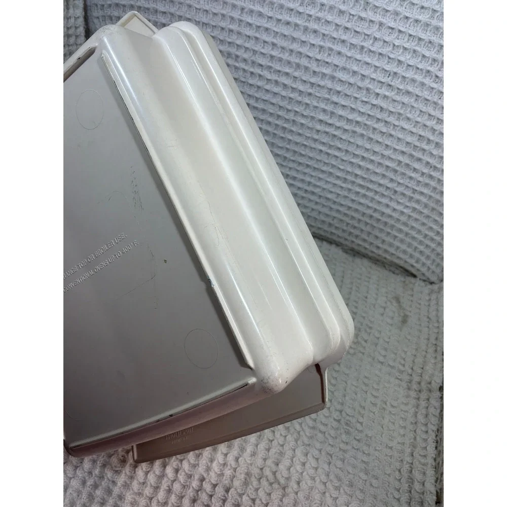 Vintage Unisex Microwave Cooking Etc. Square Casserole Dish Cream Brown